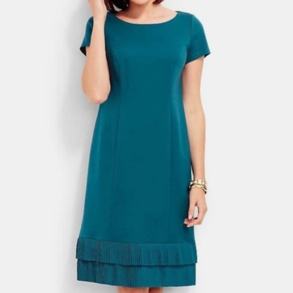 Talbots Ponte Knit Pleated Hem Teal Dress SIZE 2P